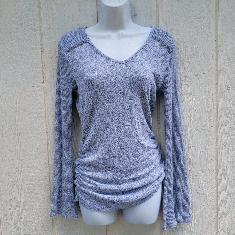 Bell Sleeve Knit pullover Gray Sweater Ruched Wmns Sz M Fairycore Y2K